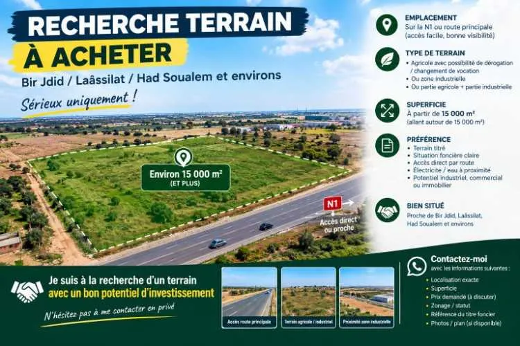 Recherche terrain À acheter – bir jdid / laÂssilat - حد السوالم