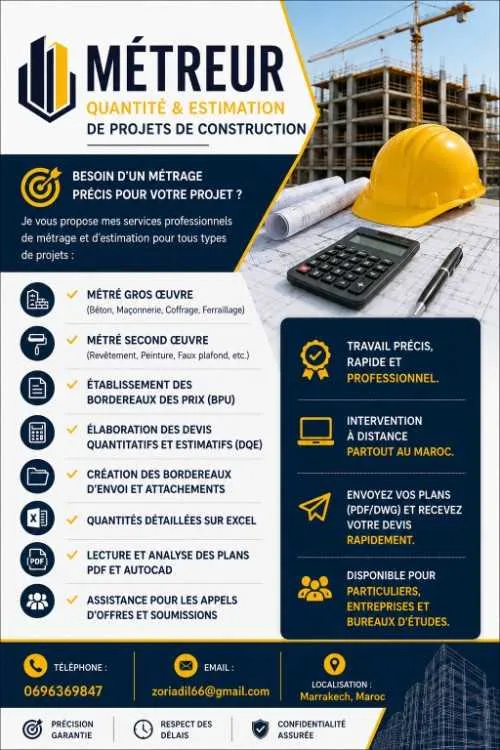 Service de métré et estimation pour vos projets construction - مراكش