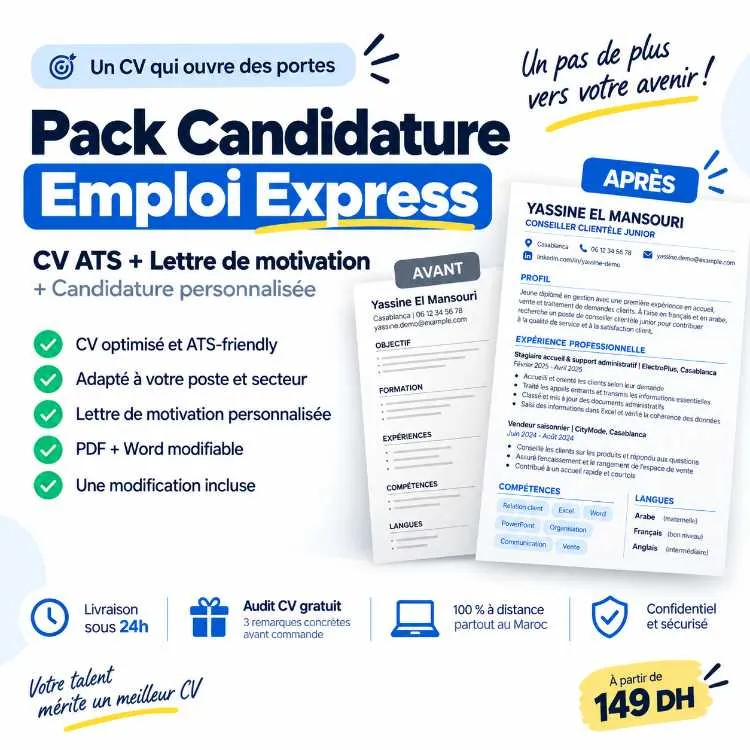 Cv professionnel ats + lettre de motivation person - Tout le Maroc