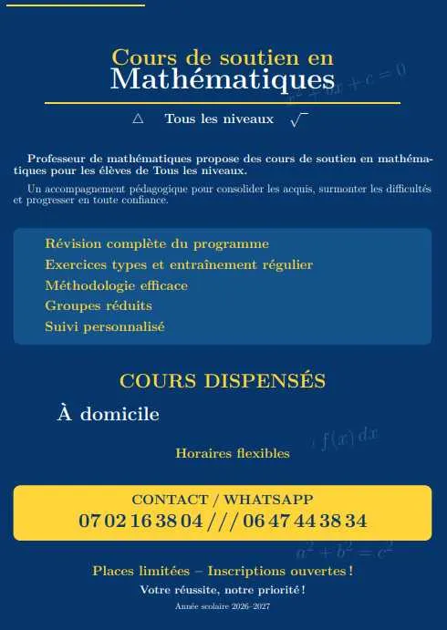 Cours de soutien en mathématiques – 3apic - الدار البيضاء