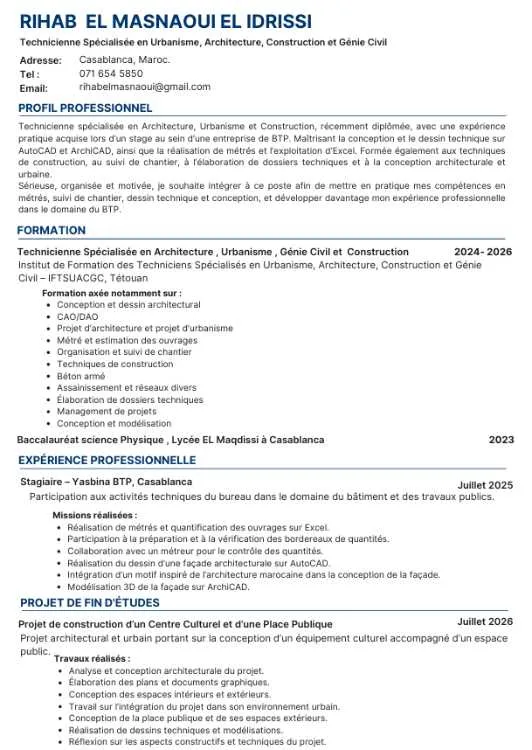 Dessinatrice en architecture / génie civil – plans - الدار البيضاء