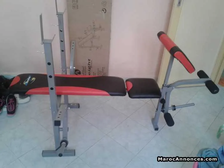 Banc + barre fixe + haltères - الدار البيضاء