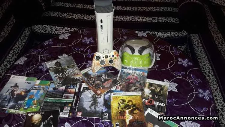 Xbox 360 + manette xbox 360 sans fil + 16 cd - الدار البيضاء