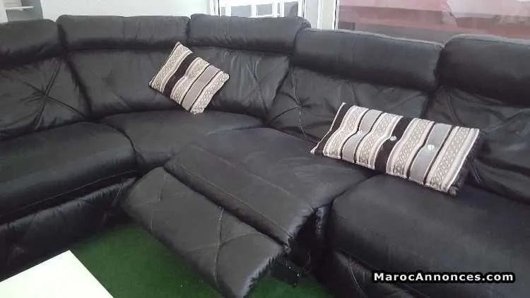 Grand salon cuir noir américain - الرباط (2)