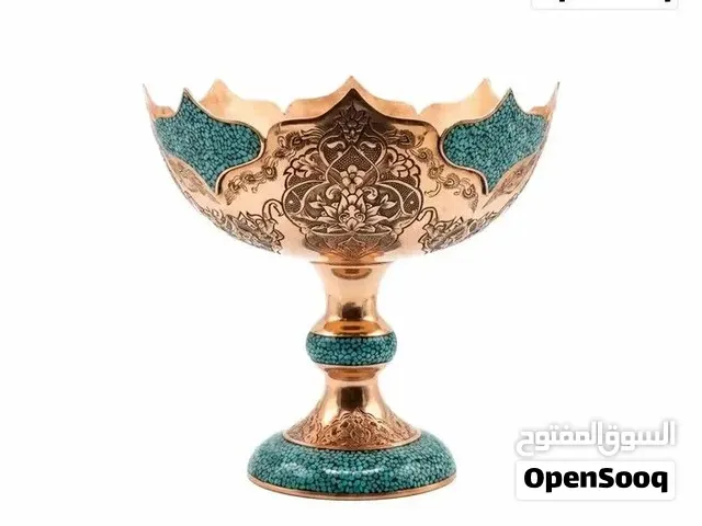 طبق فواكه نحاسي فاخر مزين بالفيروز – صناعة يدوية إيرانية VIP – 25 سم - الدار البيضاء