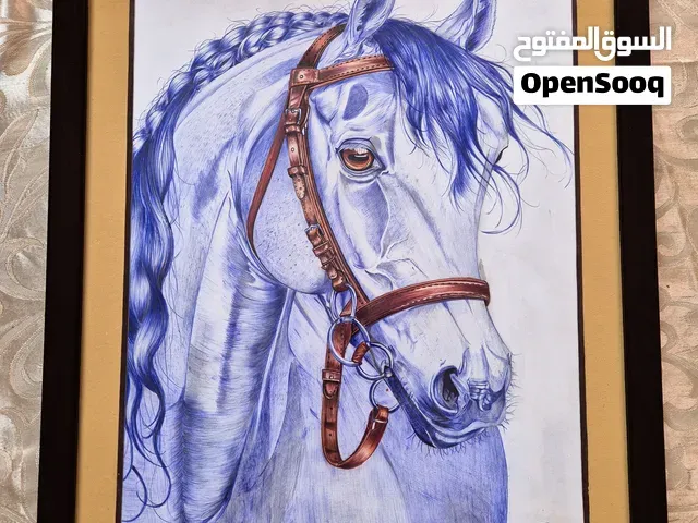 لوحة أصلية لحصان دو جمال خلاب مرسومة يدوياً  بقلم جاف بتفاصيل دقيقة جدا. - Asfi