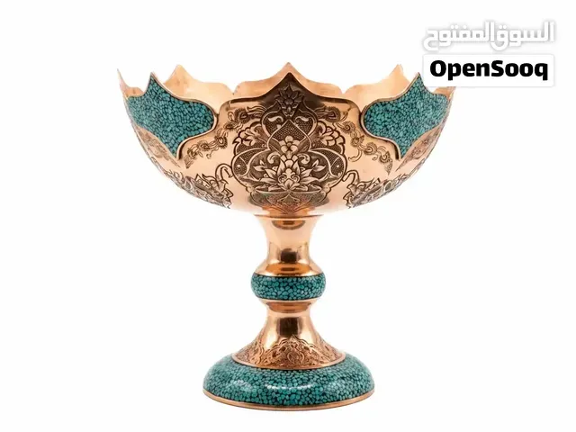 طبق فواكه نحاسي فاخر مزين بالفيروز – صناعة يدوية إيرانية VIP – 25 سم - الدار البيضاء