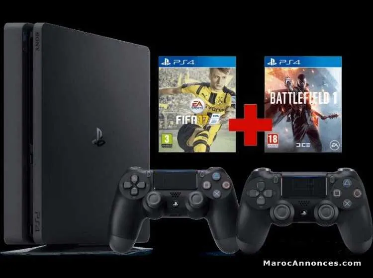 Ps4 slim 1tb avec deux manettes et 2 jeux - الدار البيضاء