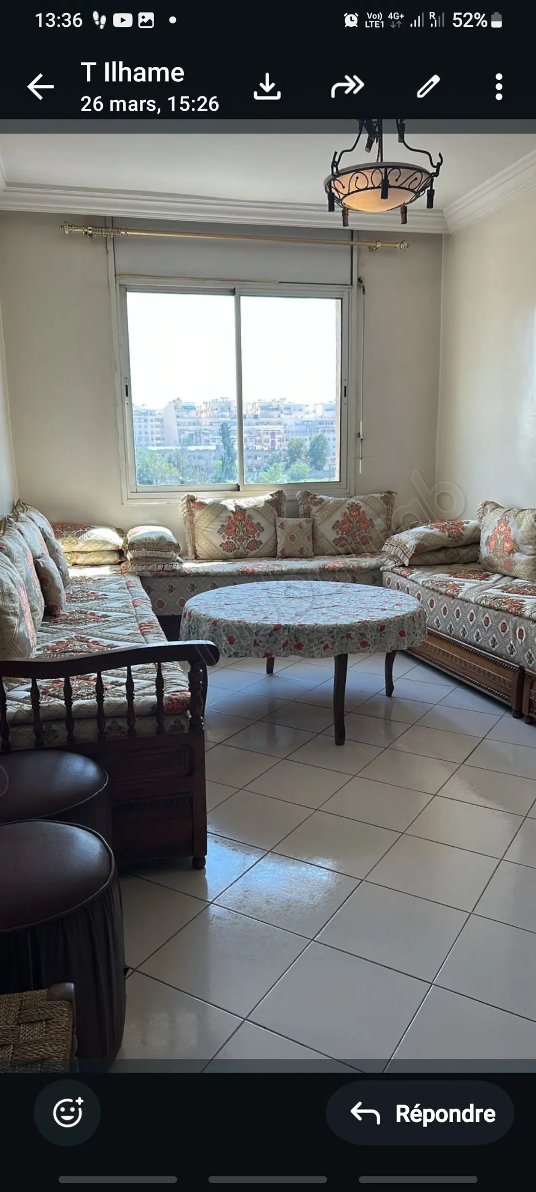 Vend appartement à Hamria. 
Surface de 160 m². 
Bien meublé - مكناس