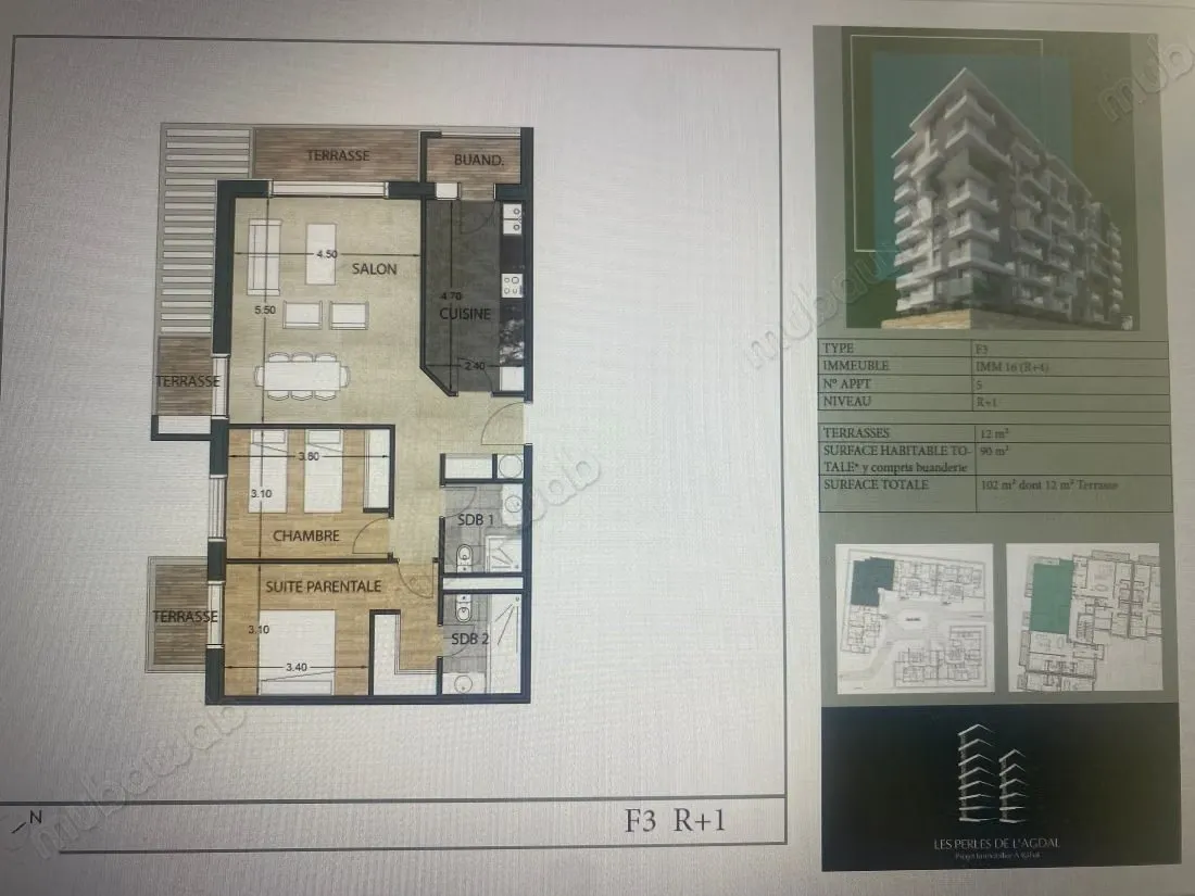 Magnifique Appartement d'Anglee 102 m2, Neuf - الرباط (2)