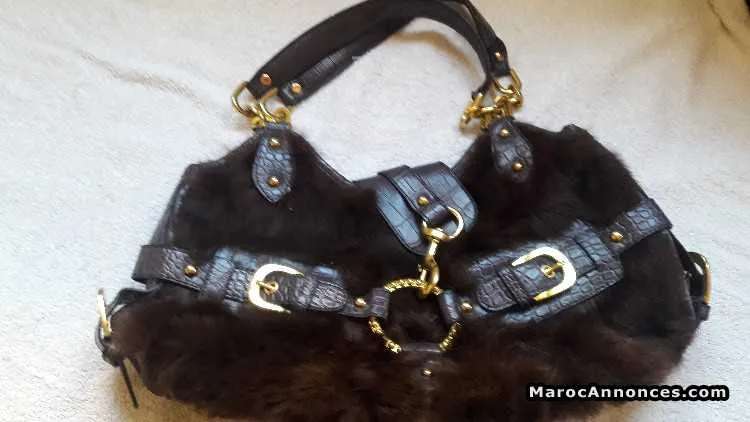 Sac cuir fourure italie - مراكش