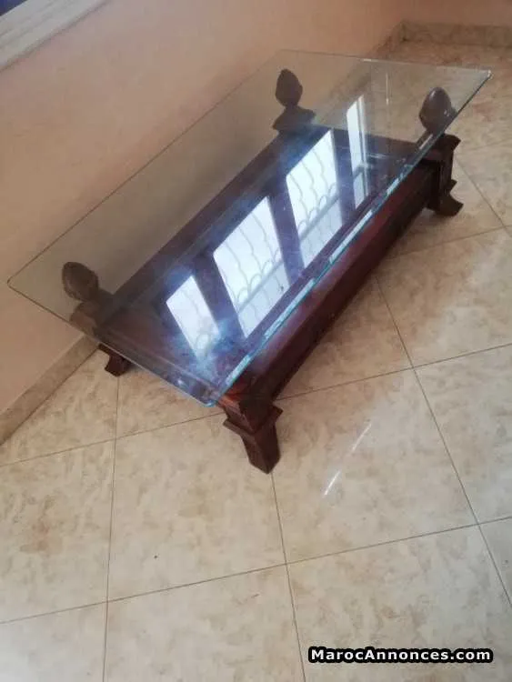 Table basse bois massif et verre excellent État - أكادير (3)