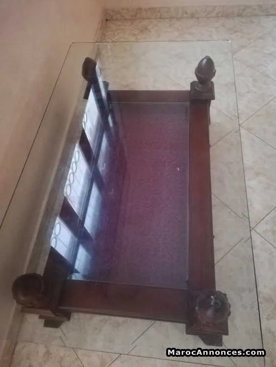 Table basse bois massif et verre excellent État - أكادير (2)