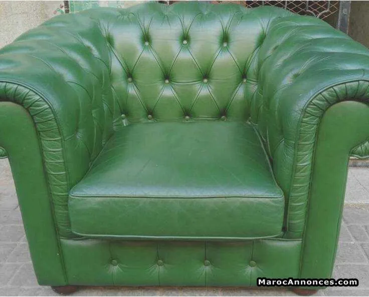 Salon chesterfield en  vrai cuir - الرباط