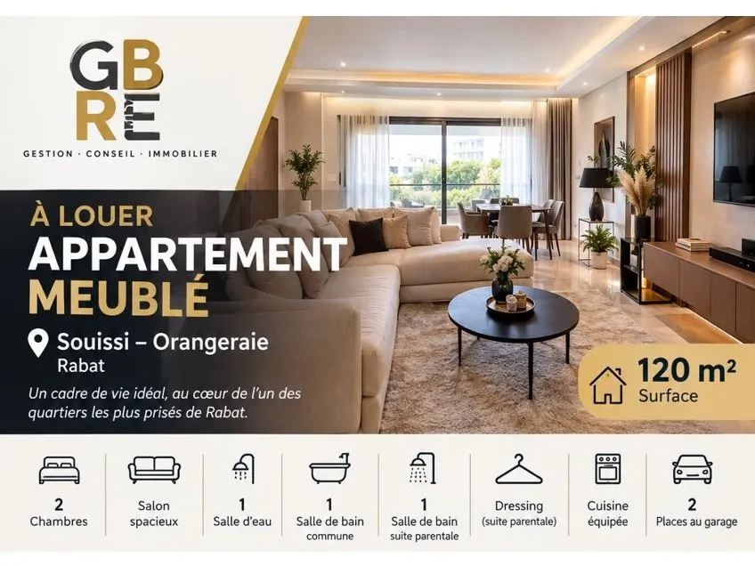 Magnifique appartement meublé en location à l'orangeraie Souissi - الرباط