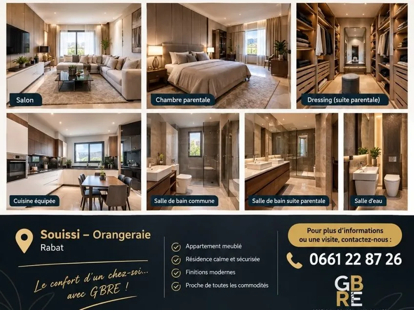 Magnifique appartement meublé en location à l'orangeraie Souissi - الرباط (2)