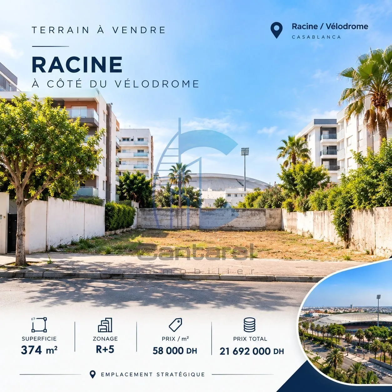 OPPORTUNITÉ RARE – TERRAIN R+5 DE 374 M² – RACINE - الدار البيضاء