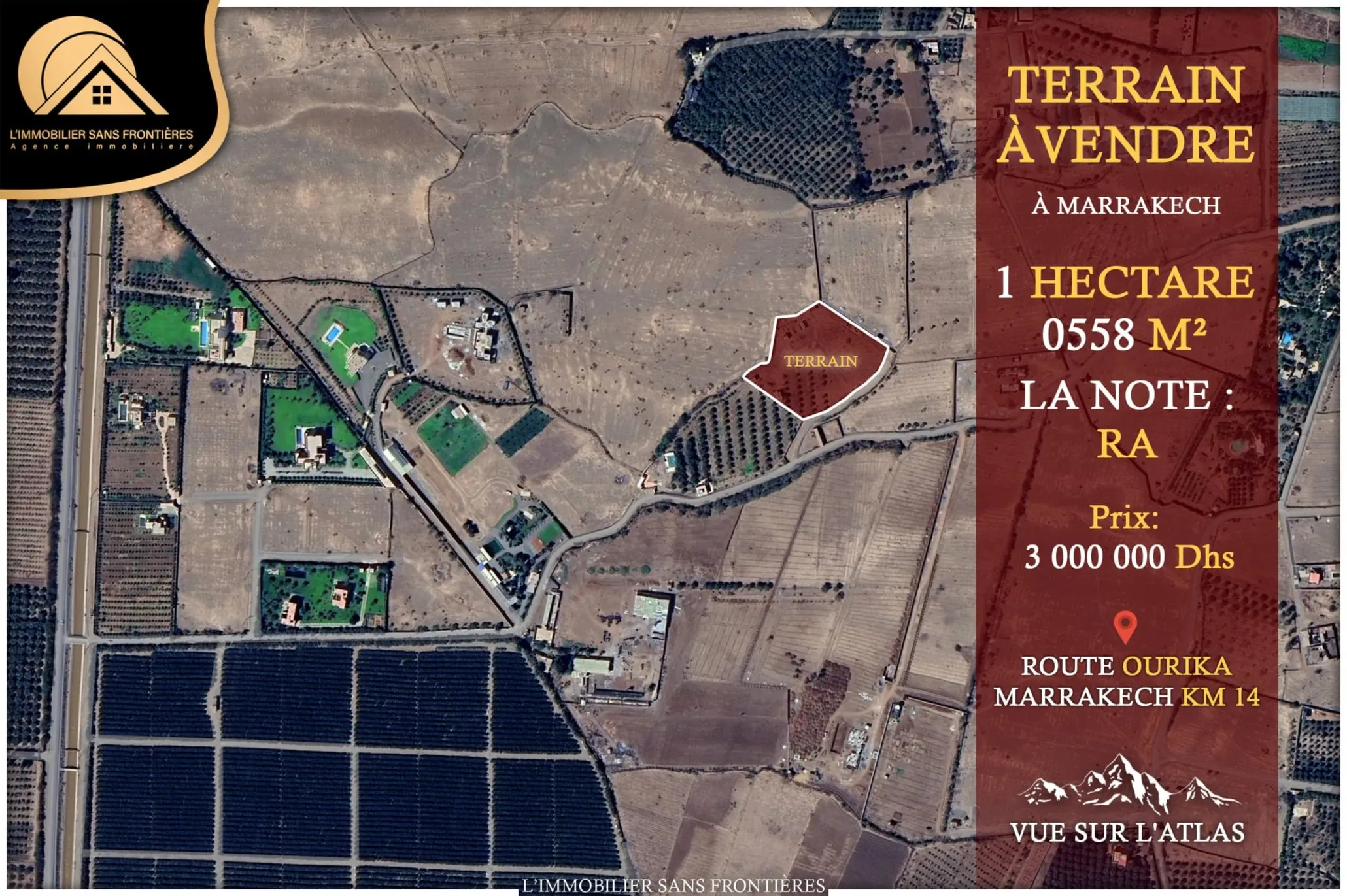 Terrain à vendre à Route Ourika km 14, Marrakech — RA — 1 Hectare 0558m² - مراكش