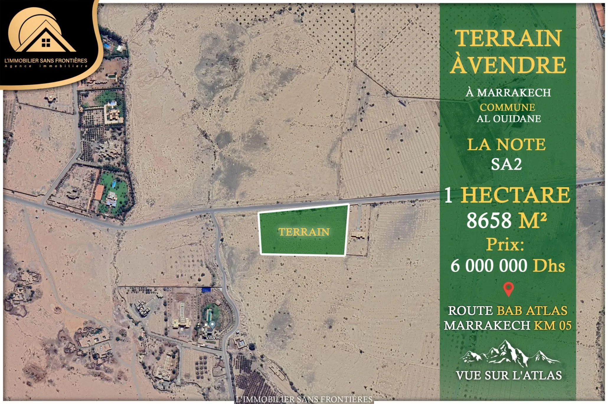 Terrain à vendre à Bab Atlas km 5, Marrakech — SA2 — 1 hectare et 8658 m² - مراكش