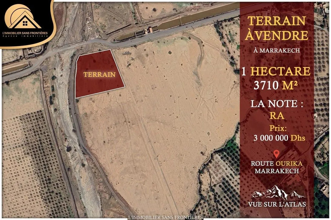 Terrain à vendre à Route d’Ourika, Marrakech — RA — 1 Hectare 3710 m² - مراكش