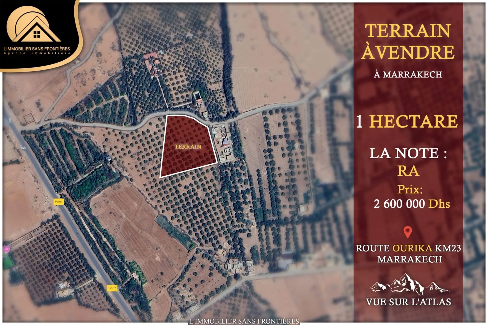 Terrain RA à vendre à Route Ourika km 23, 1 hectare, Marrakech - مراكش