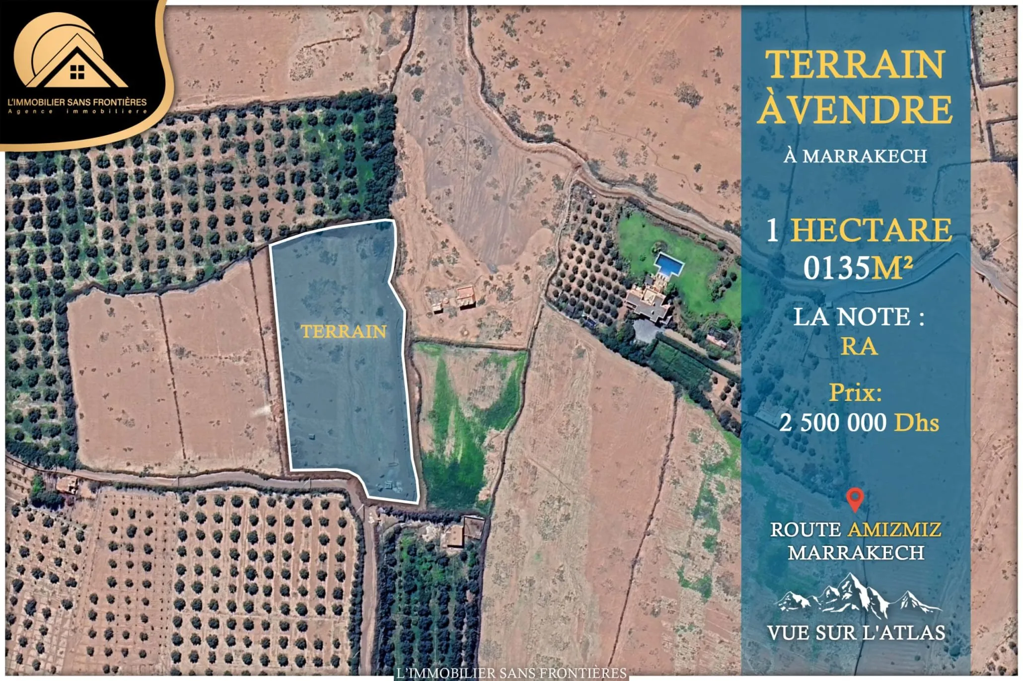 Terrain à vendre à Route Amizmiz km 16, Marrakech — RA — 1 hectare 0135m² - مراكش
