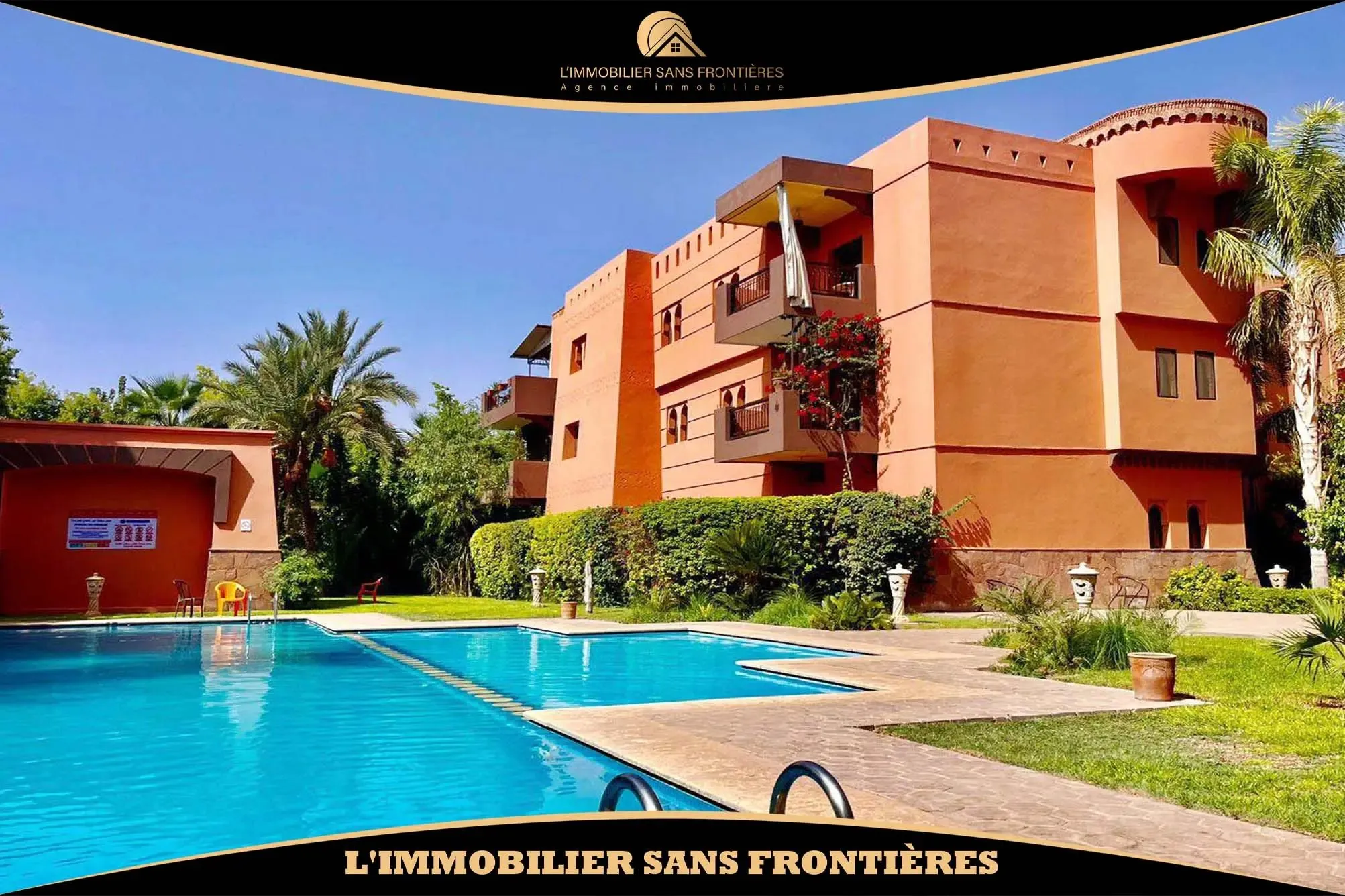 Appartement meublé de 95 m² à la Palmeraie – 2 chambres, terrasse, piscine et parking souterrain - مراكش