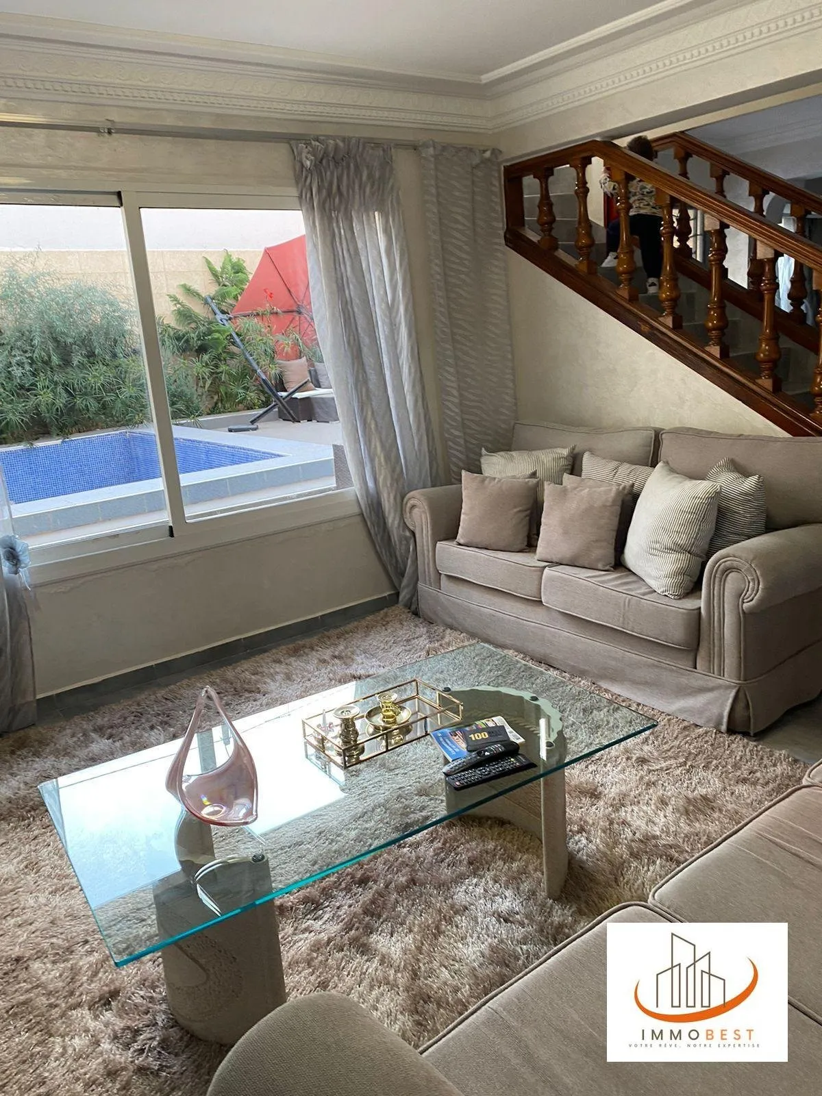 Dar bouazza, village pilote, location rez de jardin meublé avec piscine 1 CH - الدار البيضاء
