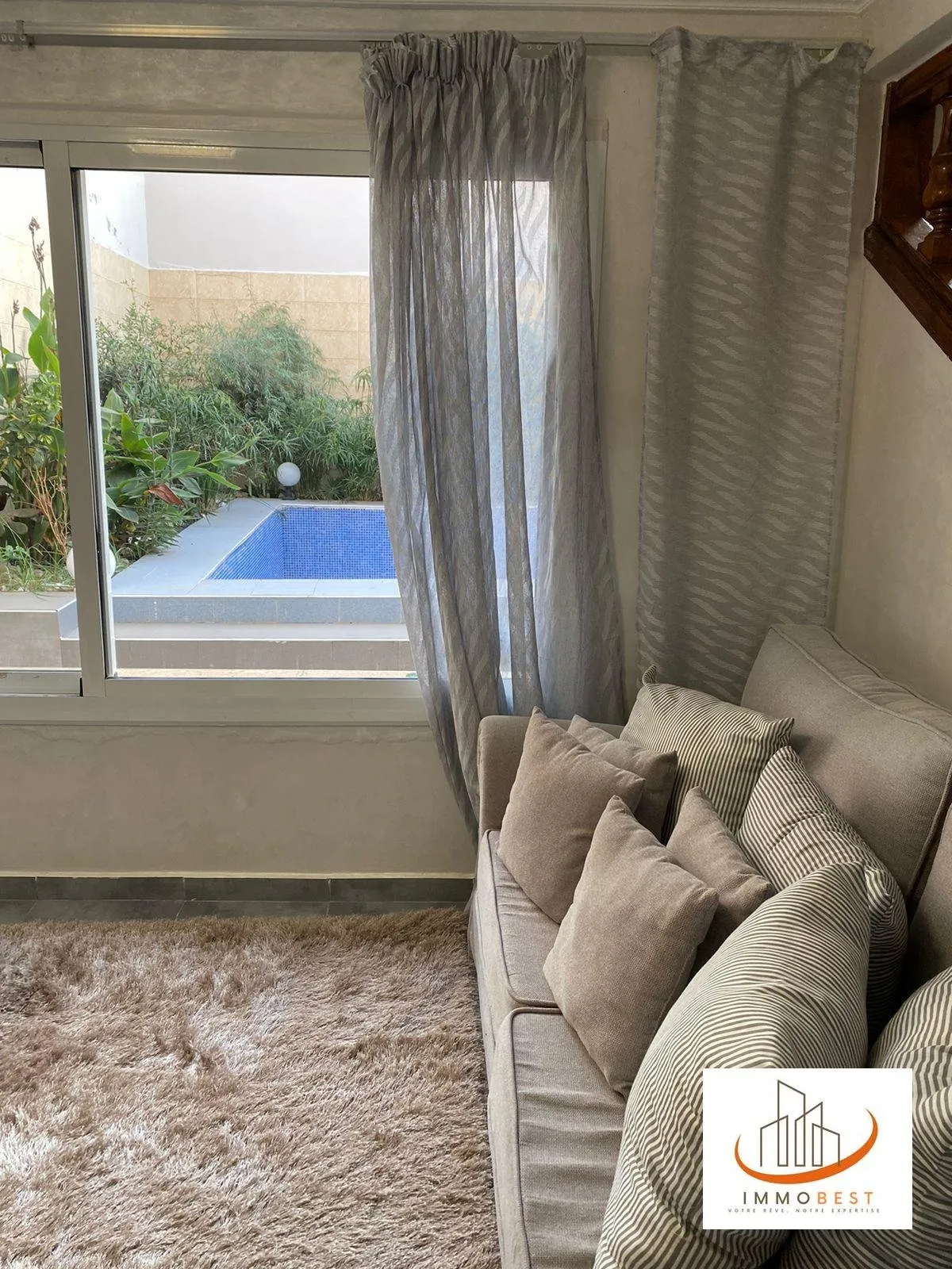 Dar bouazza, village pilote, location rez de jardin meublé avec piscine 1 CH - الدار البيضاء (4)