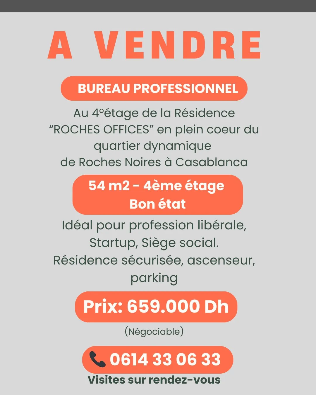 Bureau de 54 m2 à Roches Noires - الدار البيضاء