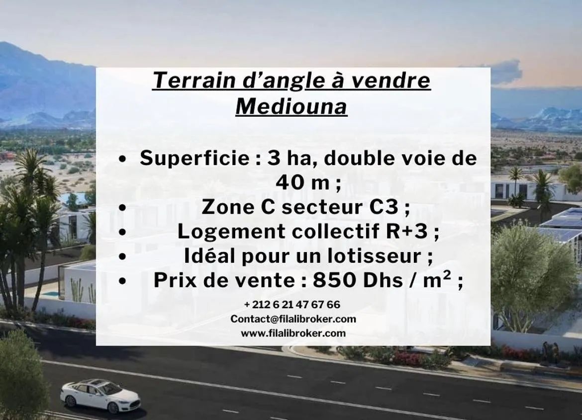 Terrain d'angle Mediouna pour lotissement - مديونة
