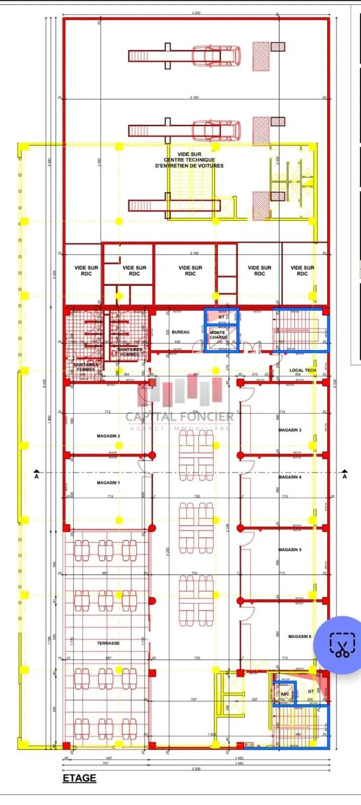 Espace commercial de 1200m2 en étage en plein Bd Ain sbaa route cotière - الدار البيضاء