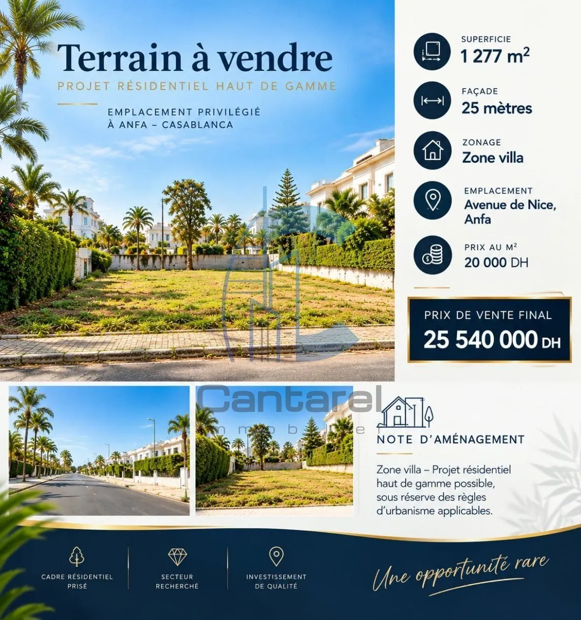 ANFA – AVENUE DE NICE | TERRAIN EN ZONE VILLA À VENDRE - الدار البيضاء