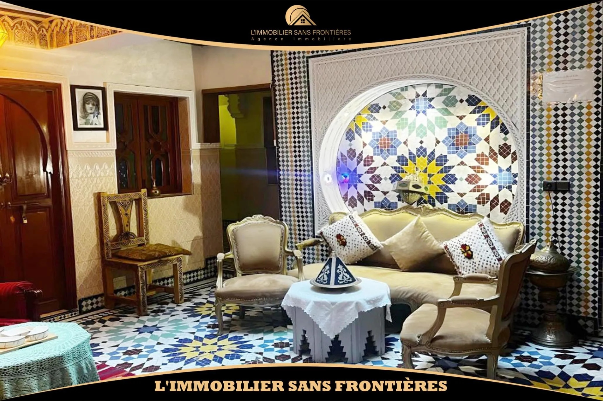 Riad meublé à Médina, 8 chambres + 2 grands terrasses, Marrakech : à vendre - مراكش